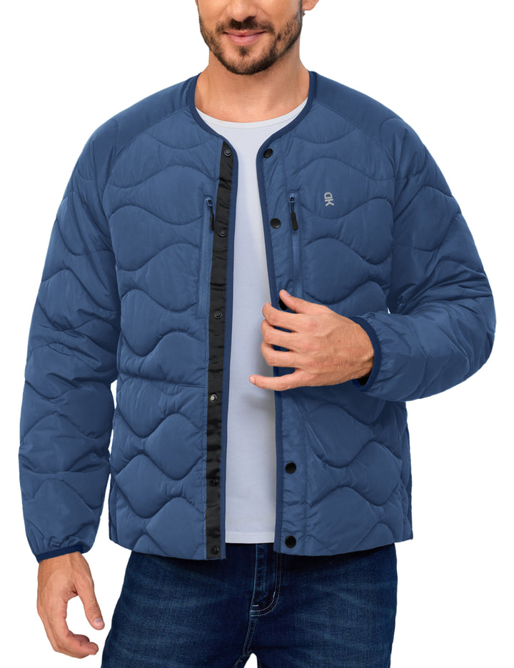 Men's Quilted Jacket Long Sleeve Padded Coat with 6 Pockets MP-US-DK