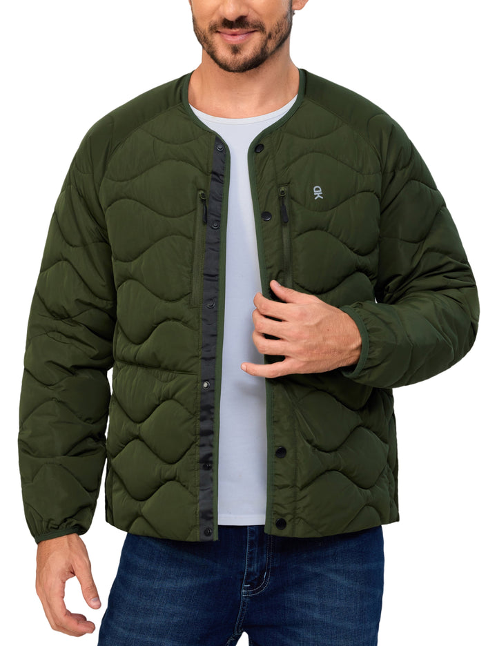 Men's Quilted Jacket Long Sleeve Padded Coat with 6 Pockets MP-US-DK