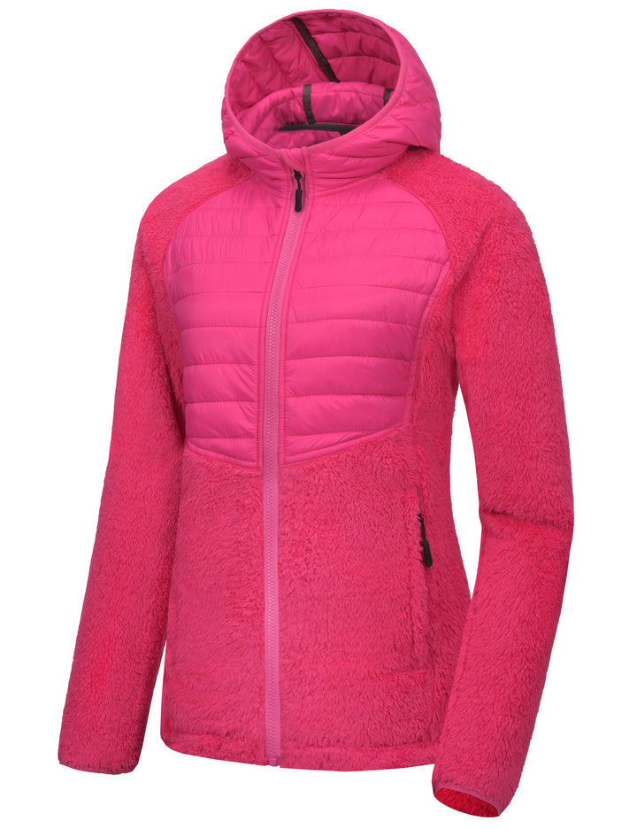 Women's Sherpa Full Zip Fuzzy Fleece Hooded Jacket YZF US-DK
