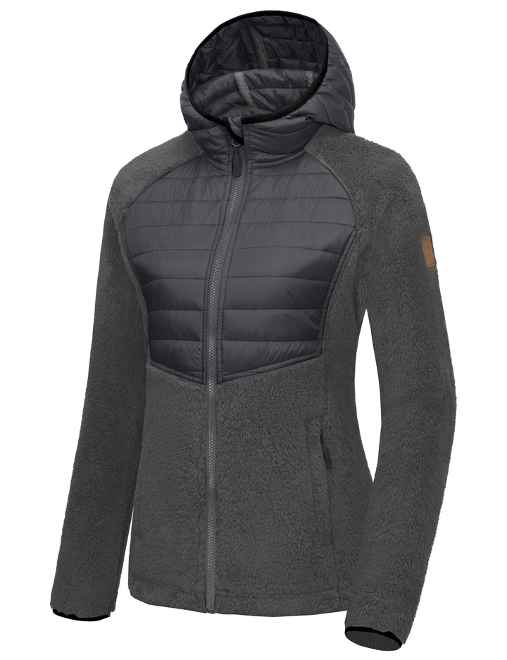 Women's Sherpa Full Zip Fuzzy Fleece Hooded Jacket YZF US-DK