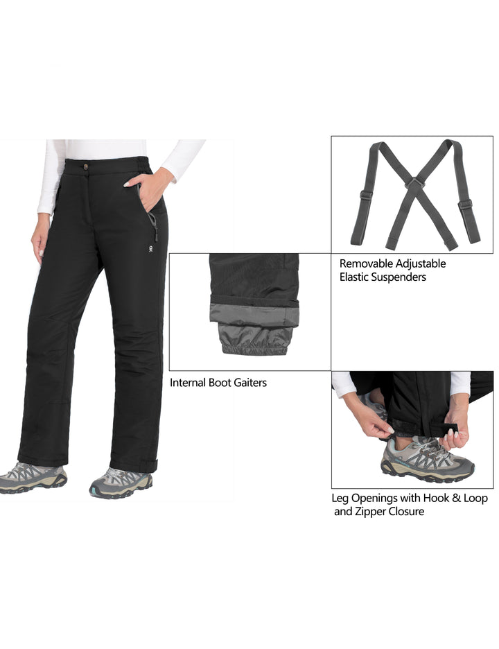 Women's Water Resistant Ski Bibs Insulated Snow Pants with Detachable Suspenders MP US-DK