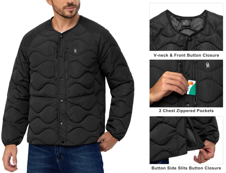 Men's Quilted Jacket Long Sleeve Padded Coat with 6 Pockets MP-US-DK
