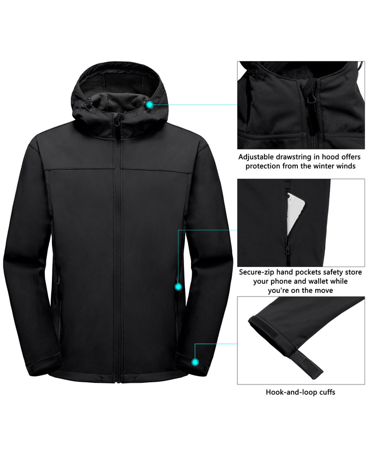 Men????¡ìo??¡ì?¡ìs Softshell Jacket with Removable Hood and Water Repellent YZF US-DK