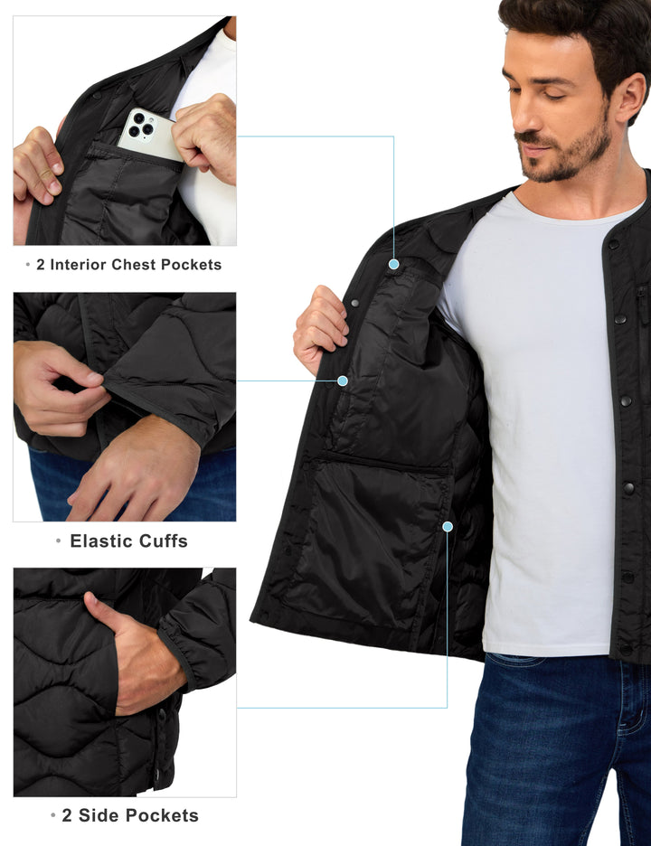 Men's Quilted Jacket Long Sleeve Padded Coat with 6 Pockets MP-US-DK