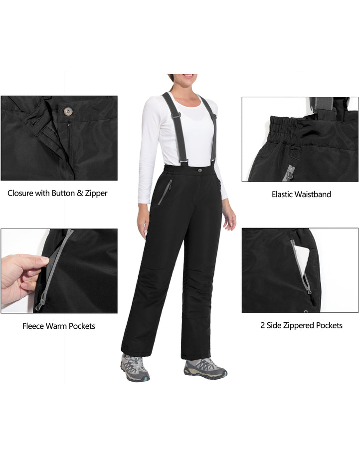 Women's Water Resistant Ski Bibs Insulated Snow Pants with Detachable Suspenders MP US-DK