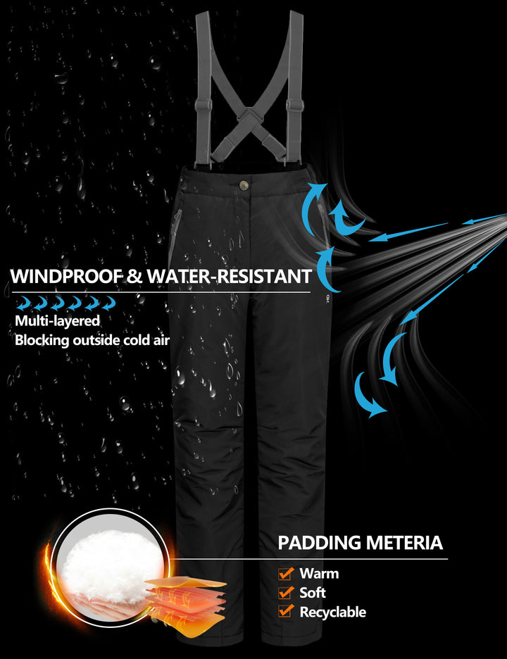 Women's Water Resistant Ski Bibs Insulated Snow Pants with Detachable Suspenders MP US-DK