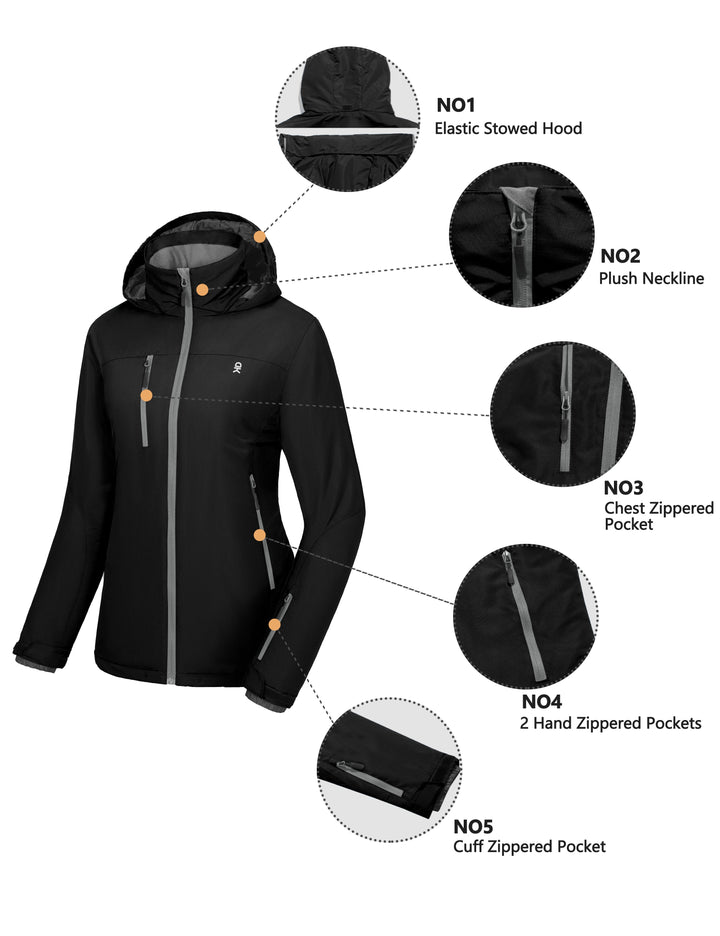 Women's Insulated Windproof Ski Jacket with Hood MP US-DK