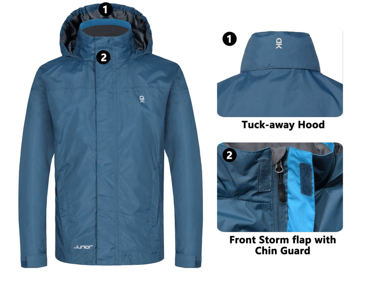 Boys' Waterproof Breathable Rain Outdoor Shell Jacket YZF US-DK-CS