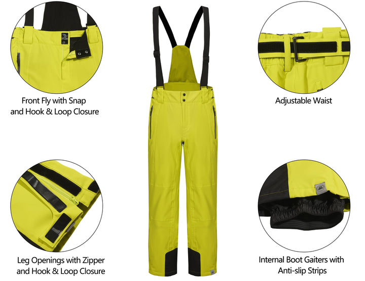 Men's Waterproof Windproof Ski Detachable Bib Pants MP US-MP